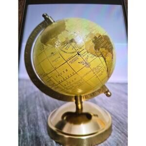 Geographical Rotating World Globe 8” Gold Yellow Desk Decor